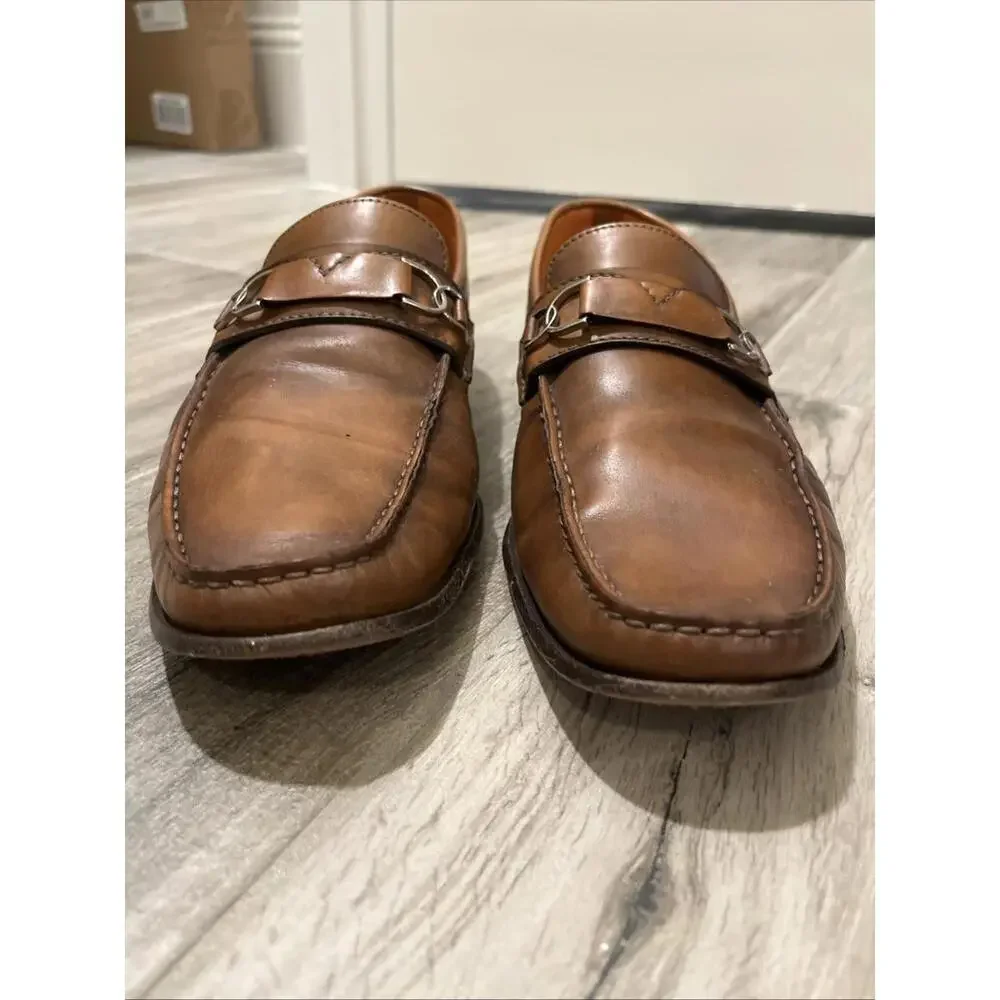 SANTONI MENS PENNY LOAFERS BROWN SIZE US 9D MADE IN ITALY GOOD CONDITION!